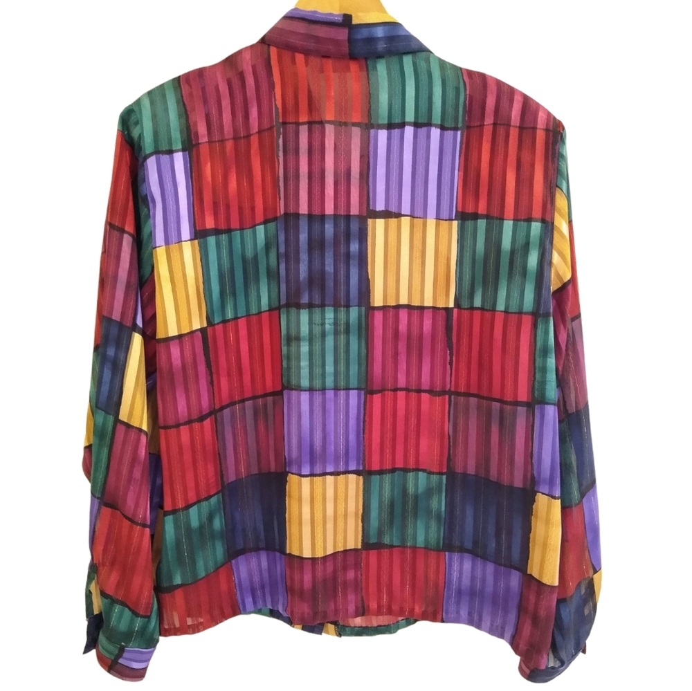 SOLD Vtg Shimmery Color Block Blouse - Picture 4 of 6